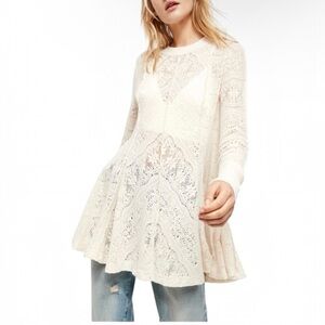 Free People Coffee In The Morning Tunic Top Chamoix Size Medium Long Sleeve Boho